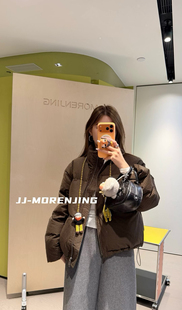 欧洲站2025冬季 钩织卡通人挂绳格子夹克外套羽绒潮牌上衣女 新款