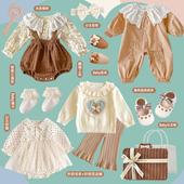初生满月礼物 新生婴儿礼盒复古女宝碎花纯棉衣服套装 春季 新品