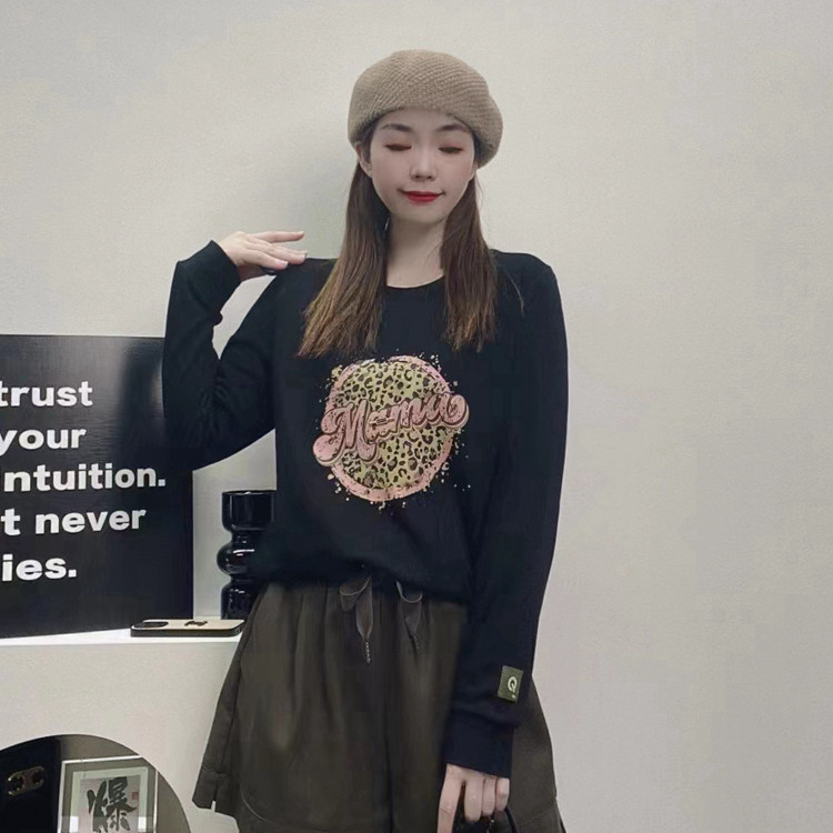 芭尚卡2024春季新款欧货女装长袖套头宽松印花豹纹字母潮卫衣上衣