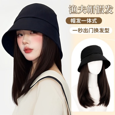 2025新款假发帽子一体渔夫帽