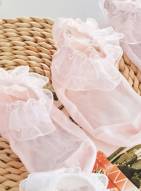 韩国KidsFUTURE女童短袜蕾丝夏季薄款透明玻璃丝儿童花边袜子白色