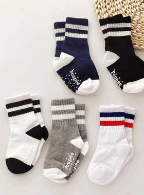 韩国进口儿童袜子春秋季学院风男童袜子运动中长中筒棉袜白色时尚