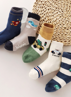 caras韩国进口男童汽车恐龙袜子棉袜高弹儿童可爱卡通宝宝中筒袜