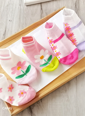 韩国KidsFUTURE儿童短袜夏季女孩薄款棉袜网眼粉色花朵可爱袜子