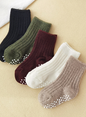 caras韩国宝宝山羊绒羊毛袜子儿童秋冬季加厚防滑地板袜中筒男女