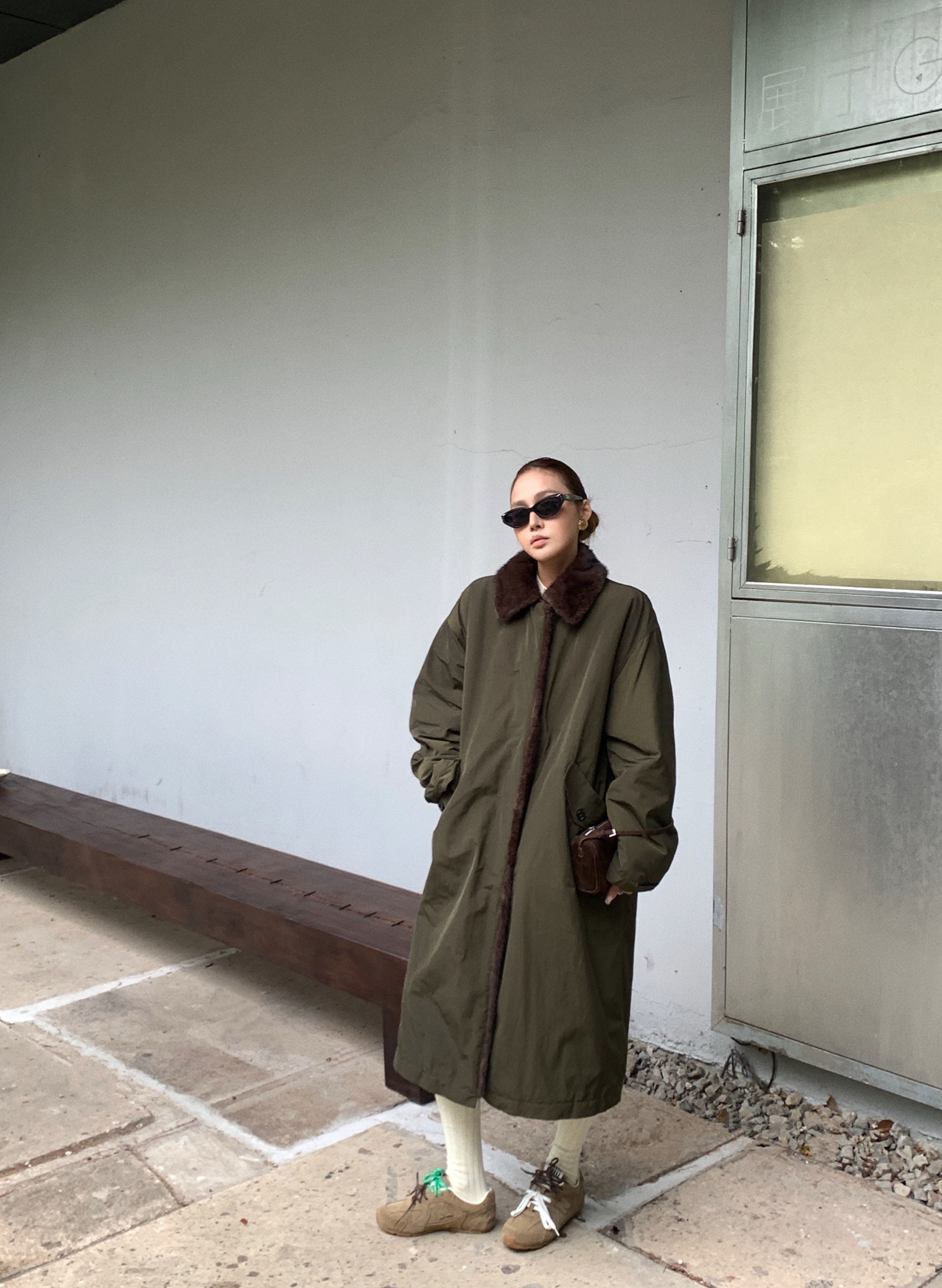 mskin6小众设计女25秋冬新款复古做旧两面穿大衣长款毛绒保暖工装