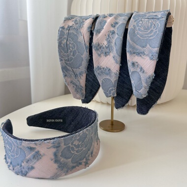 韩国进口复古牛仔头箍豆家同款蓝色提花宽边发箍拼接舒适压发发卡