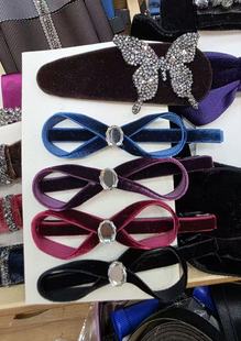 韩国进口秋冬天鹅绒丝带蝴蝶结水晶发夹高级感刘海侧边夹发饰新款