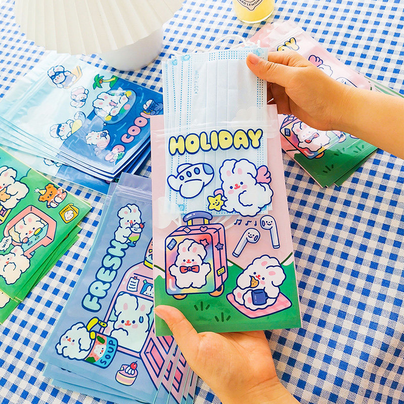 可爱哆嗦兔自封袋耳机数据线贴纸分装袋零食饼干包装袋口罩收纳袋