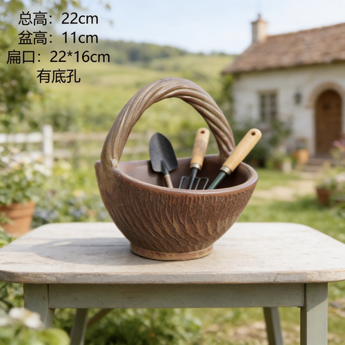 侘寂风手工紫砂粗陶透气花盆