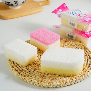 日本进口双面洗碗海绵仿丝瓜洛洗碗擦锅刷百洁布海绵块清洁抹布小