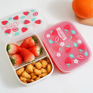 日本进口草莓保鲜盒饭盒可微波炉食物收纳盒上班族食品级便当盒