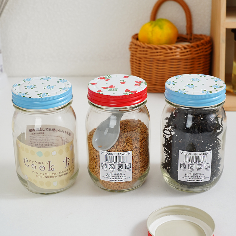 日本进口玻璃罐石硝子花色盖果酱瓶密封罐储物罐杂粮谷物收纳瓶
