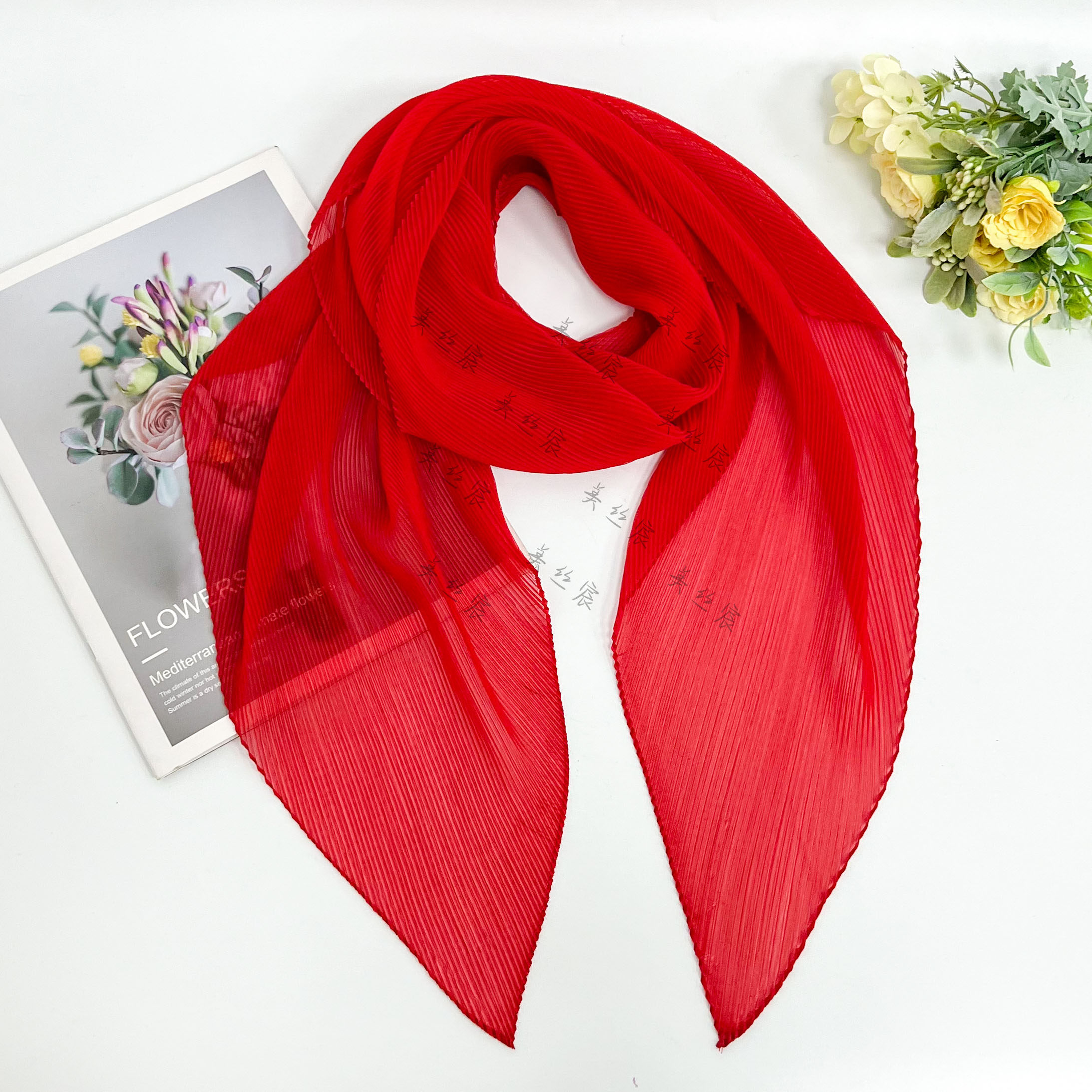 美丝宸正品新款彩虹糖果色小丝巾夏季时尚彩色压皱包头女士围巾