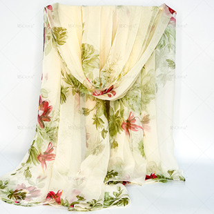 美丝宸春花秋月新款大尺寸丝巾气质显瘦百搭女纱巾披肩围巾爆款