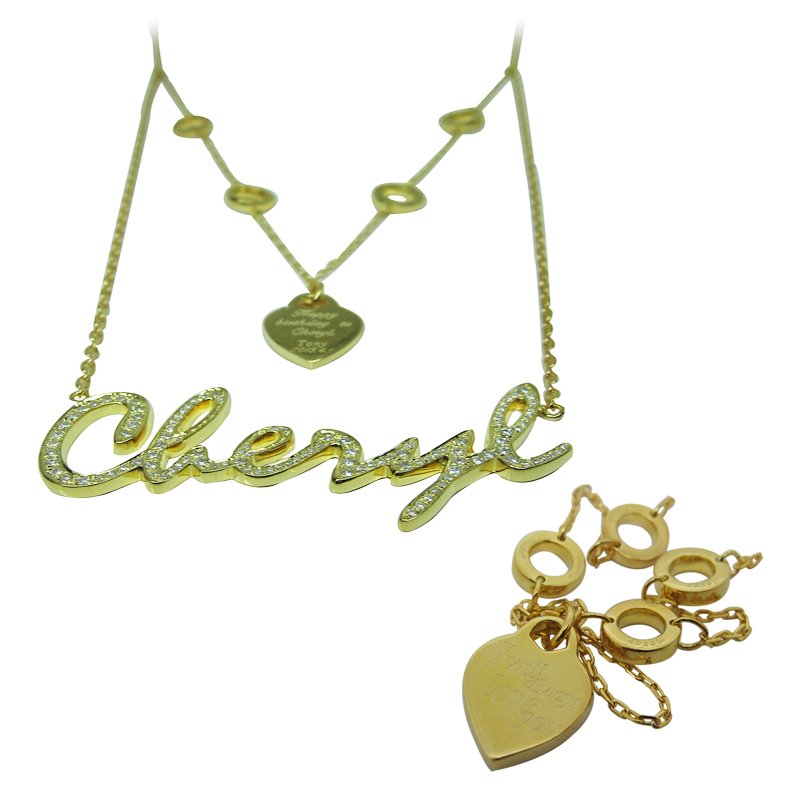 名字纯银镀黄金钻石订做项链