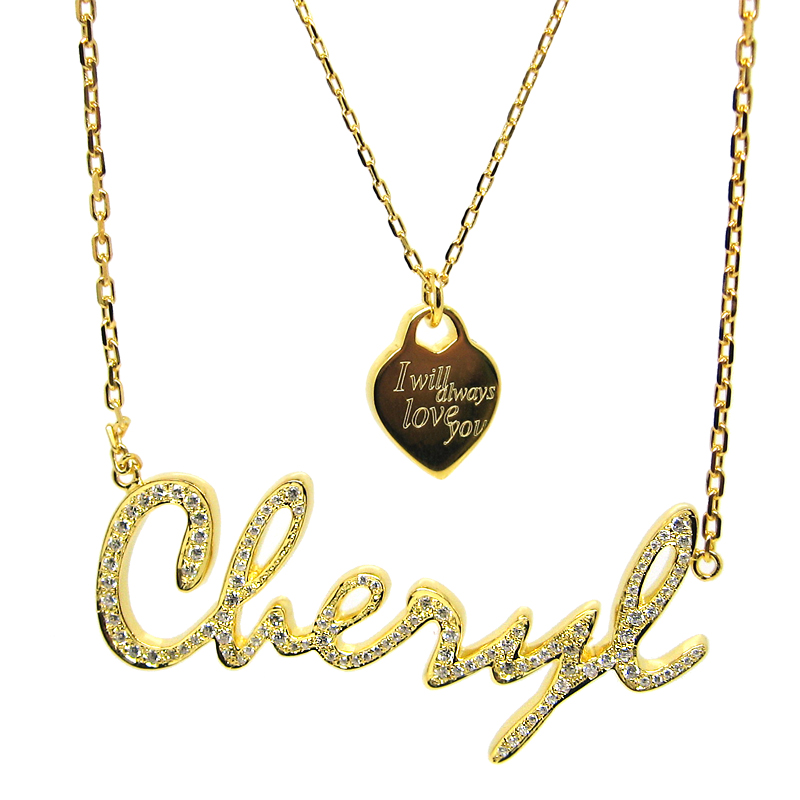 名字纯银镀黄金钻石订做项链定制