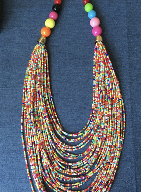 波西米亚民族风彩色小米珠多层项链 海边度假裙子配饰 下单送手镯