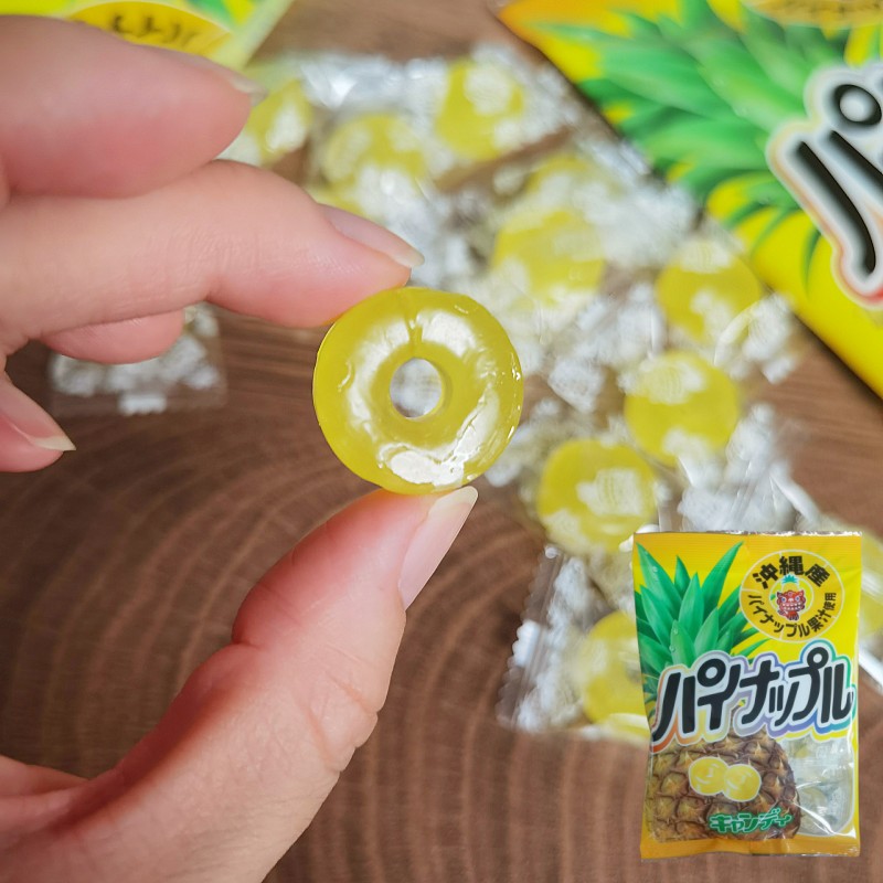 日本进口零食品秋山菠萝味糖果硬糖水果味糖约14粒80g圈圈糖