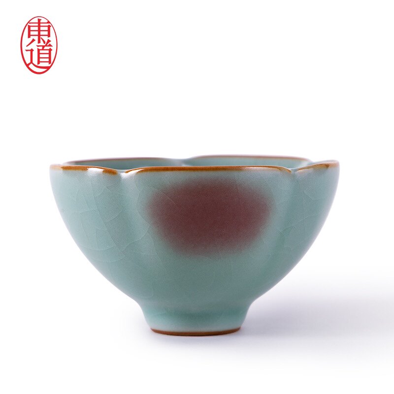 专柜正品东道汝窑功夫茶具汝红梅瓣杯汝红杯可养开片汝窑主人杯