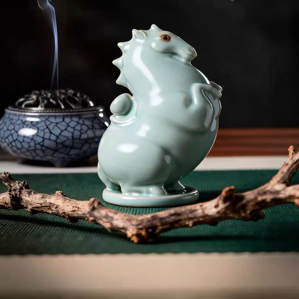 专柜正品 东道汝窑 马上来财茶宠 马年生肖系列限量摆件可养开片