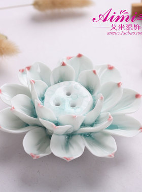 包邮手工陶瓷香插 莲花香盘 线香锥香盘香香托 荷花香具 装饰摆件