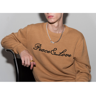 PEACE&LOVE 和平鸽刺绣 优雅杏色圆领套头毛衣 FW20 NYQK