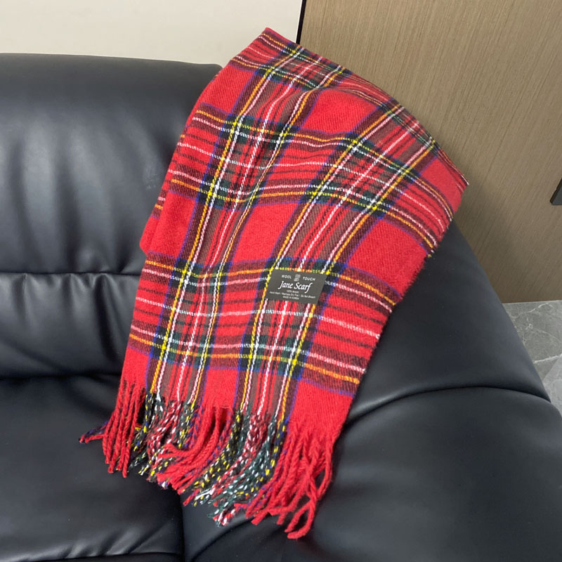 博主推荐 经典款格纹红色格子圣诞新年显白长款围巾微博流苏INS风