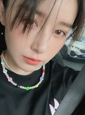 网红彩色笑脸项链锁骨链