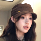 partyme复古英伦画家帽休闲显脸小遮阳女报童帽平顶褶皱麂皮绒秋