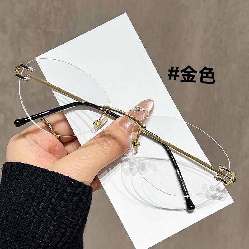 Partyme手工网红无框防蓝光眼镜女素颜椭圆形纯欲眼睛镜框架高智图片