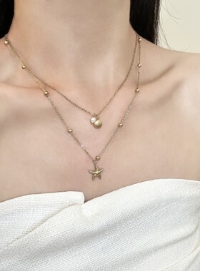 partyme手工双层海星贝壳夏季度假风项链女款轻奢小众叠戴锁骨链