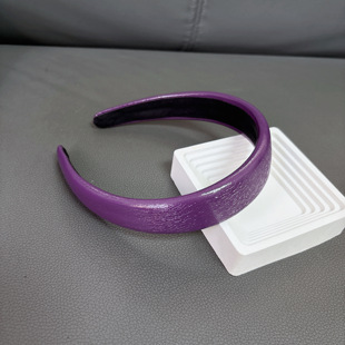 partyme手工高贵紫色亮面高颅顶发箍pu亮皮纹理纯色头箍发卡气质