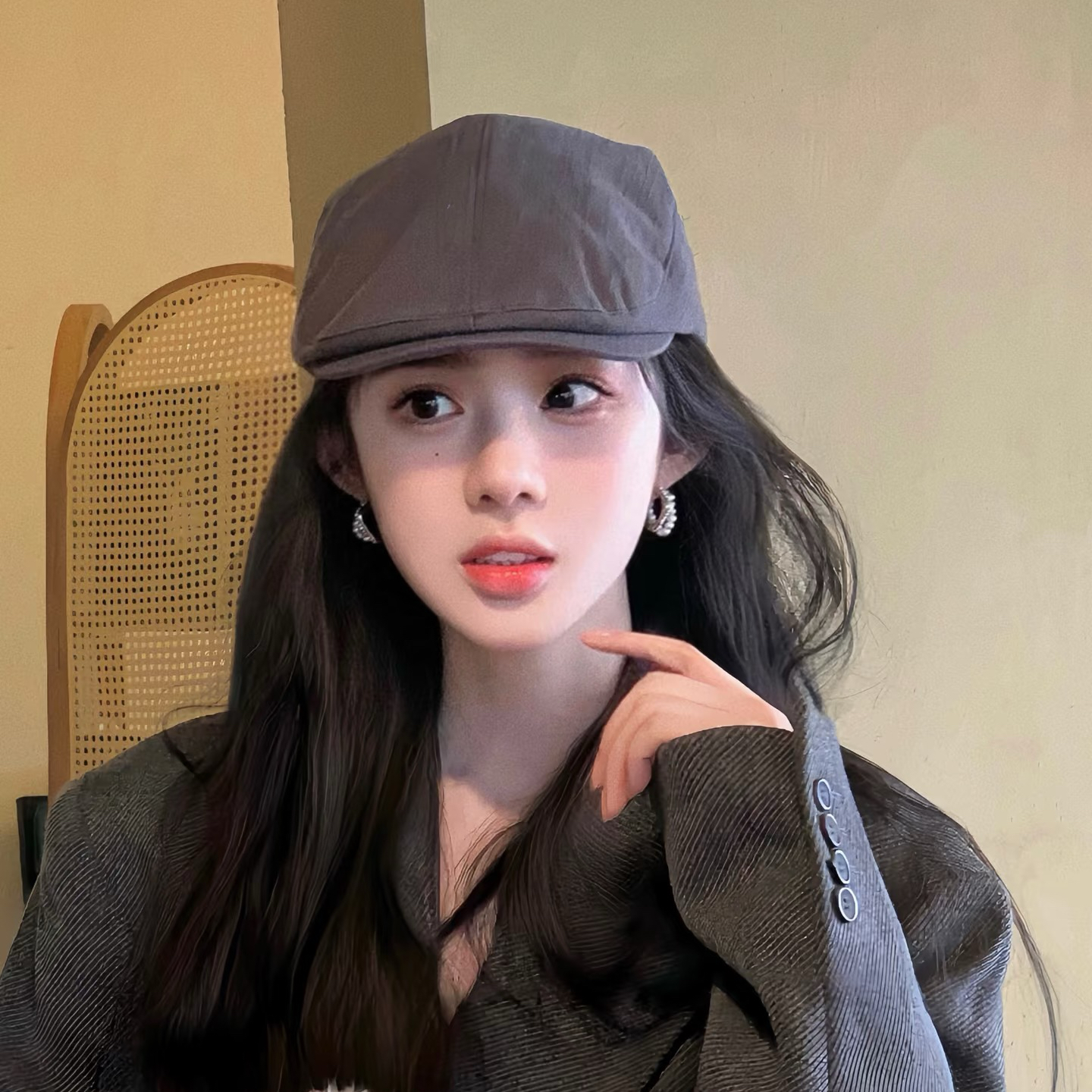 设计师款甜酷复古显脸小光板前进帽个性男女反戴贝雷帽子鸭舌帽