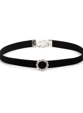 手工韩国网红绒圆圈水钻几何颈链项圈百搭锁骨链女短款