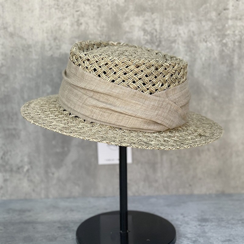 法式度假草帽女咸草编凹顶礼帽夏天防晒遮阳帽复古百搭休闲沙滩帽