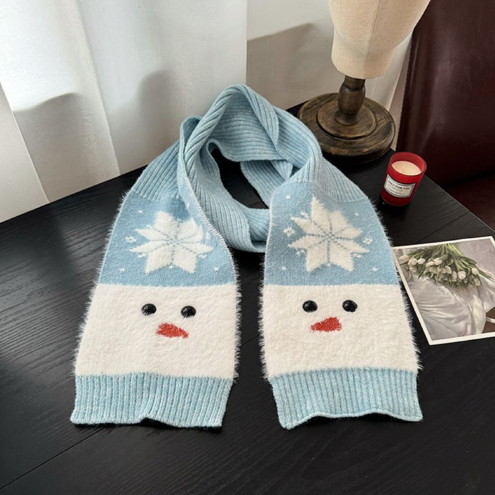 partyme手工可爱圣诞雪人毛绒针织围巾女生学生保暖防寒毛线围巾
