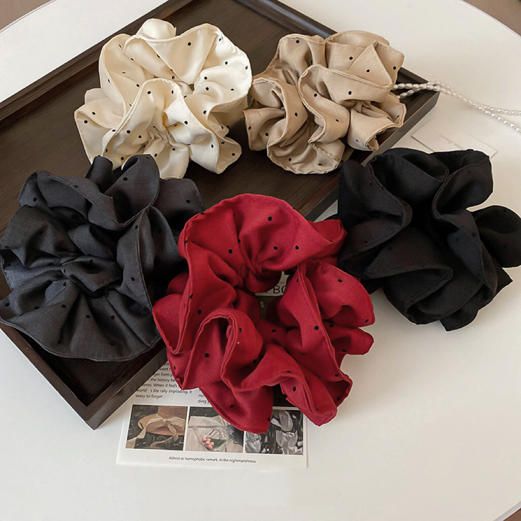 大号手工安可拉红褶皱波点大肠发圈头绳女韩系高弹力扎头发绳圆点