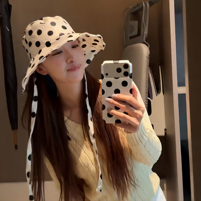 partyme手工波点渔夫帽春夏季大檐遮阳帽户外出游防晒帽显脸小