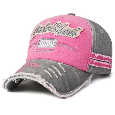 帽子1969复古水洗做旧字母刺绣破洞鸭舌帽潮个性女遮阳棒球帽遮阳