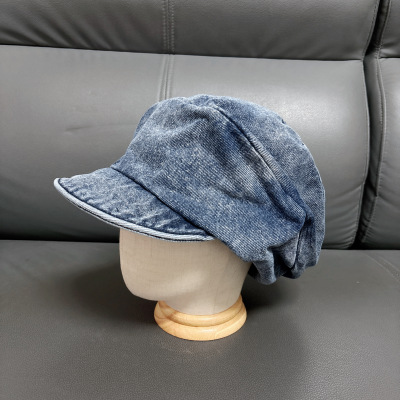 partyme手工牛仔渔夫帽贝雷帽子女秋冬复古百搭显脸小报童帽遮阳