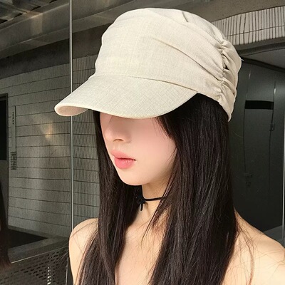 partyme手工褶皱气质百搭春夏防晒遮阳帽显脸小朵马术薄款鸭舌帽