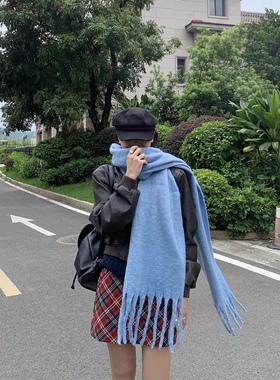 博主纯色加厚围巾女秋冬新款韩版学生百搭披肩仿马海毛绒围脖北方