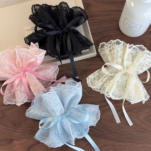 大肠蕾丝花边发圈女高级感头绳不勒发无扎痕碎花抽绳头花头饰发绳