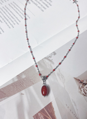 网红同款红色显白吊坠滴釉细链条百搭吊坠滴釉细链条项链串珠小众