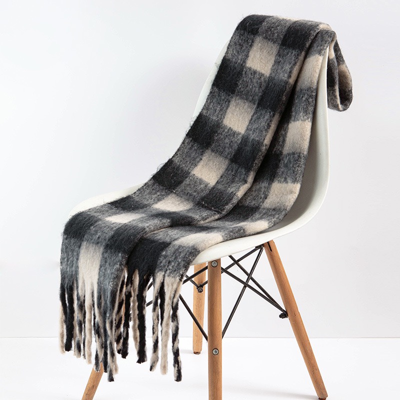 虞书欣同款加厚格子围巾女冬季百搭情侣披肩加厚保暖围脖潮蓝色