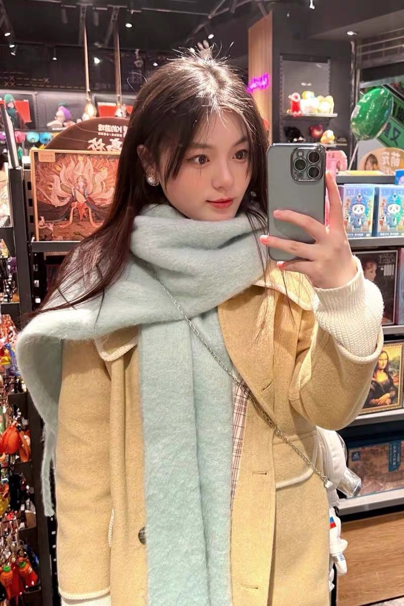 纯色围巾女冬季长款韩版简约仿羊绒仿马海毛流苏保暖围脖冬天东北