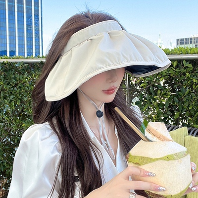 防紫外线黑胶空顶帽子女夏季瘦脸显白可折叠学生骑行防晒发箍帽