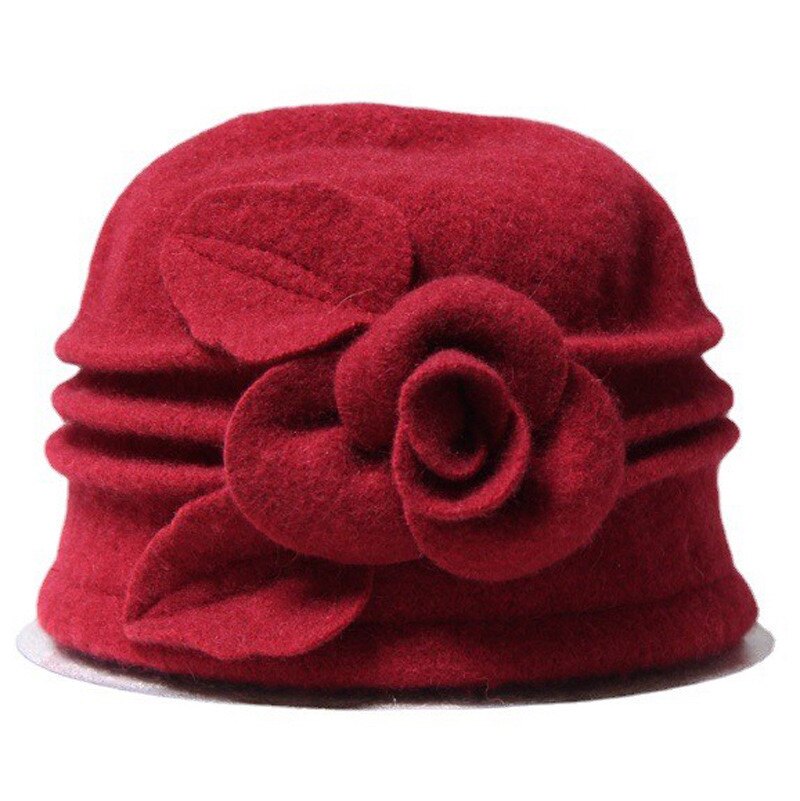 秋冬季毛呢冬复古时尚玫瑰花刺绣冷帽小众针织棉帽女生休闲帽潮