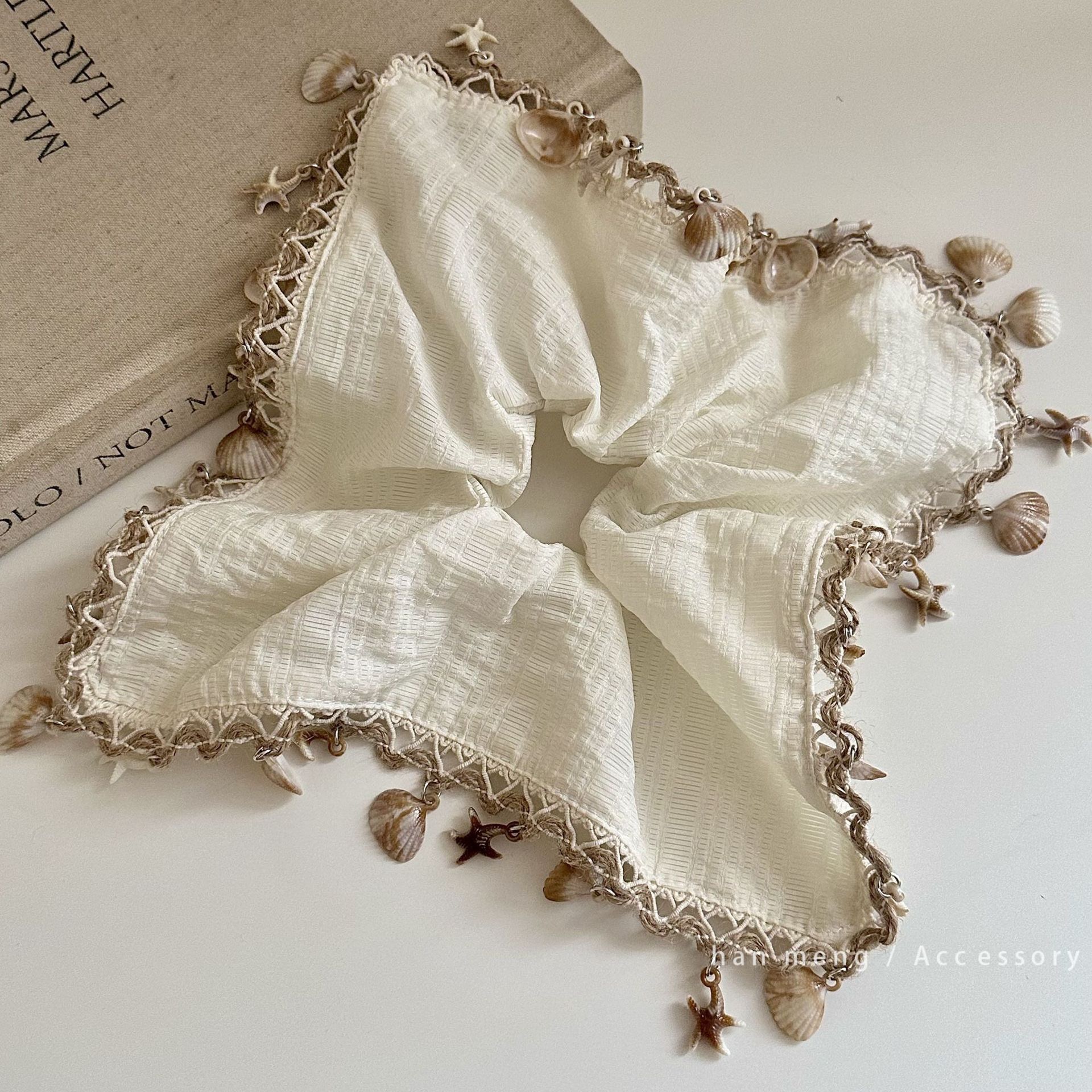 partyme法式复古海边贝壳海星发圈高级感气质方形大肠发圈头绳大